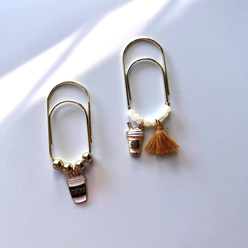 Gold coffee charm paper clips